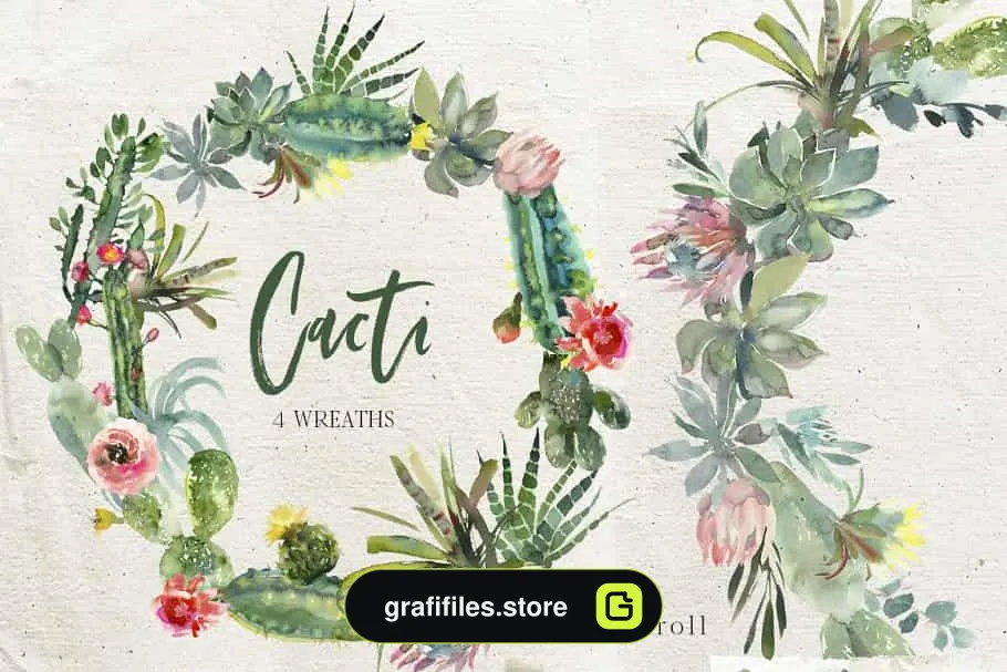 دانلود کلیپ آرت آبرنگی کاکتوس Cacti Watercolor Cactuses Clipart - 2 کلیپ آرت آبرنگی کاکتوس