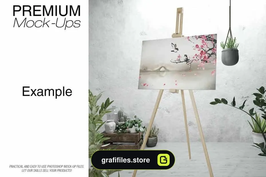 دانلود موکاپ بوم و سه پایه نقاشی Easel Stand with Canvas – Many Sizes - 3 موکاپ بوم و سه پایه نقاشی