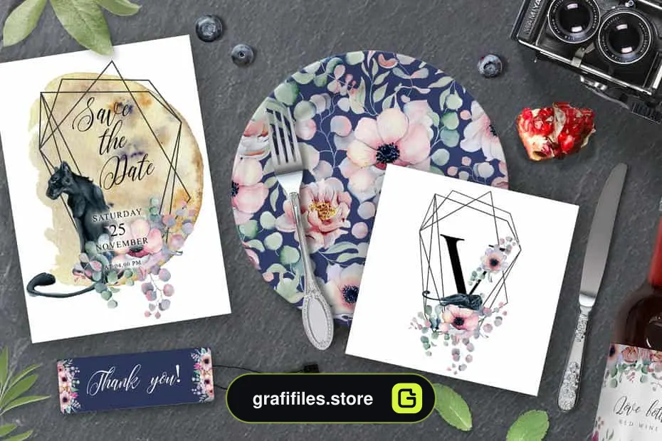 دانلود کلیپ آرت آبرنگی گل Panthers & Floral Watercolor set - 2 کلیپ آرت آبرنگی گل Panthers & Floral Watercolor set