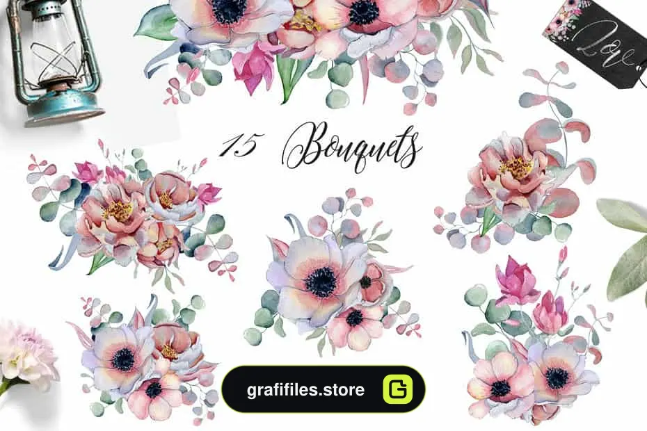 دانلود کلیپ آرت آبرنگی گل Panthers & Floral Watercolor set - 3 کلیپ آرت آبرنگی گل Panthers & Floral Watercolor set