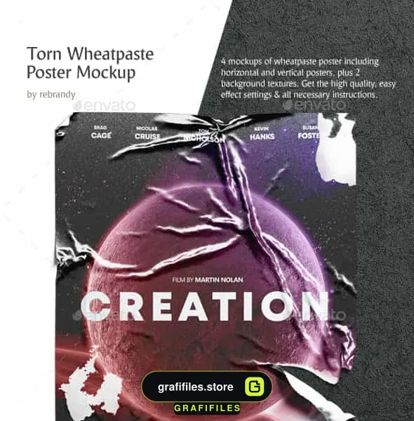 موکاپ پوستر Torn Wheatpaste Poster Mockup