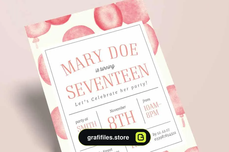 فایل لایه باز کارت دعوت جشن تولد Watercolor Birthday Party Invitation