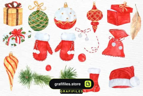 دانلود کلیپ آرت آبرنگی کریسمس Watercolor Christmas Clipart - 3 کلیپ آرت آبرنگی کریسمس - 2