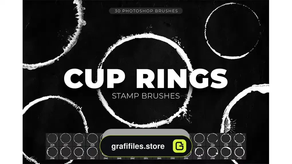 دانلود 30 براش حلقه فنجان قهوه Coffee Cup Rings Photoshop Brushes