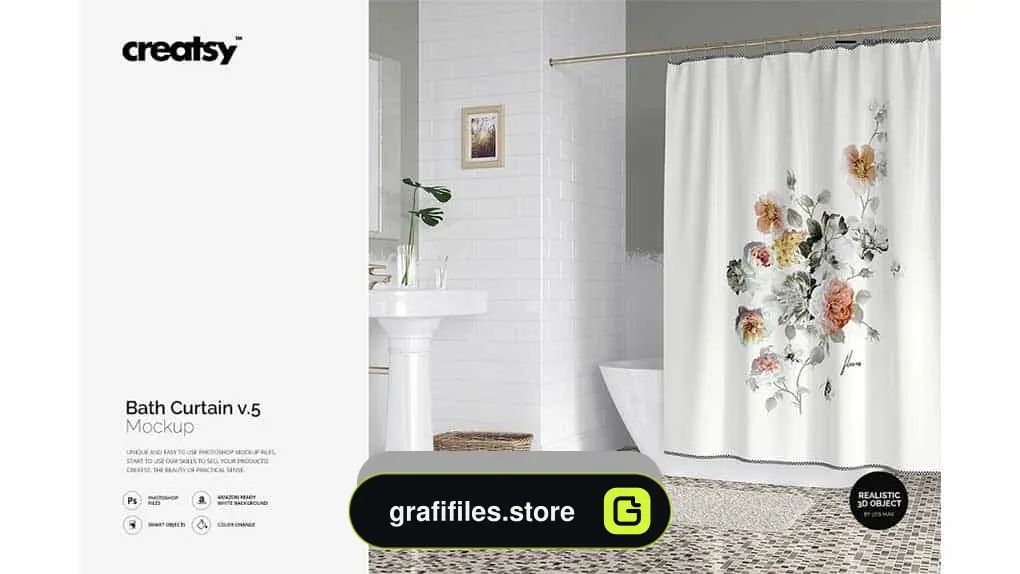 دانلود موکاپ پرده حمام Bath Curtain Mockup v.5