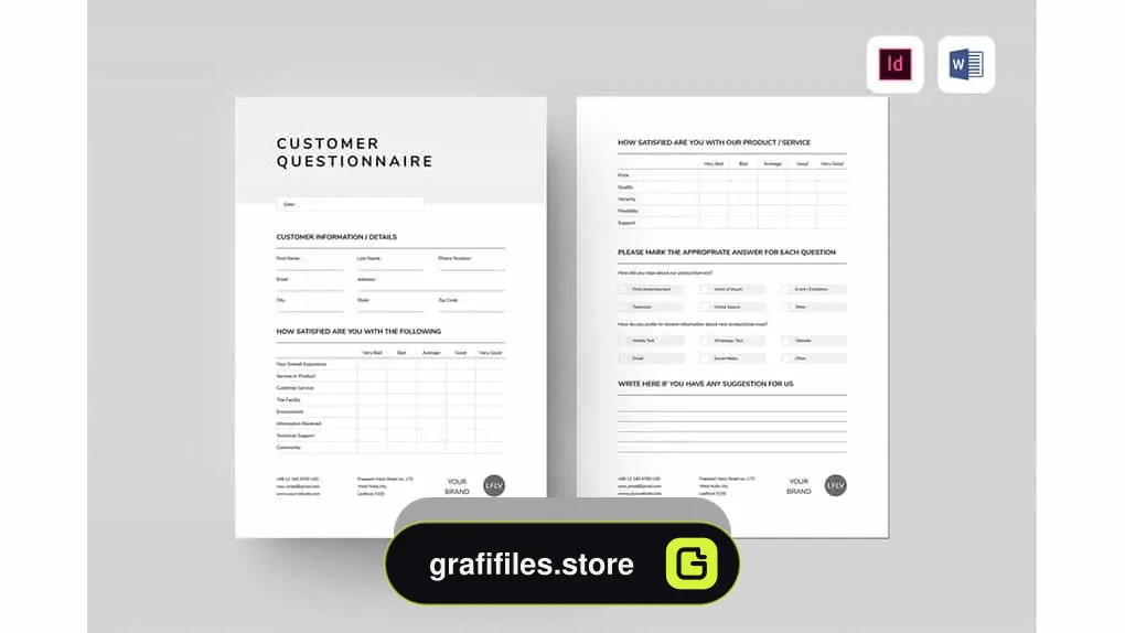 دانلود قالب آماده ورد پرسشنامه مشتری Customer Questionnaire | MS Word & Indesign