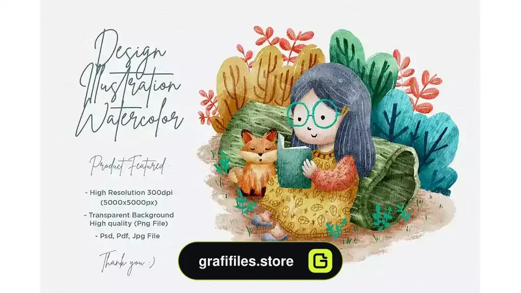دانلود کلیپ آرت آبرنگی دختر Cute Girl Watercolor Design Illustration