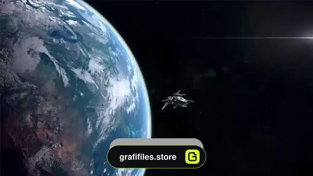دانلود فوتیج موشن گرافیک خروج سفینه فضایی از مدار زمین Futuristic Spaceship Leaving Planet Earth Orbit
