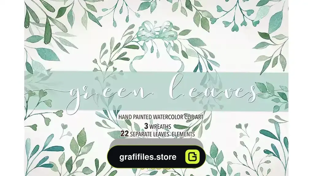 دانلود کلیپ آرت آبرنگی برگ سبز Watercolor “Green Leaves” clip arts